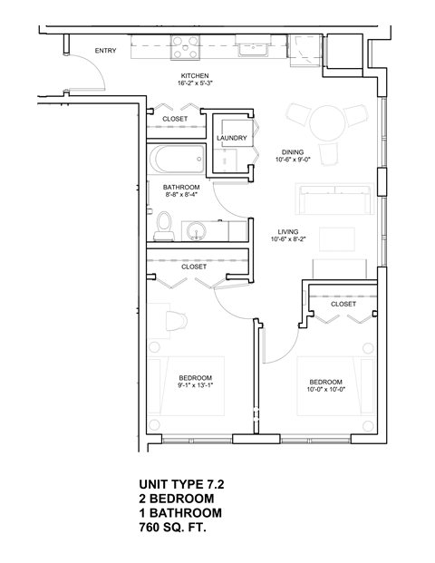 2 Bed 1 Bath